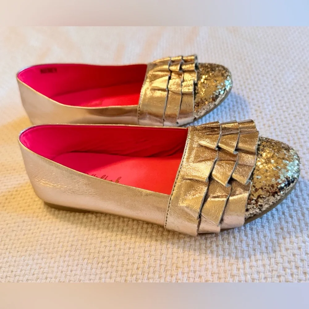 BILLIEBLUSH Girls Gold Glitter Flats w Ruffles Kids Shoes